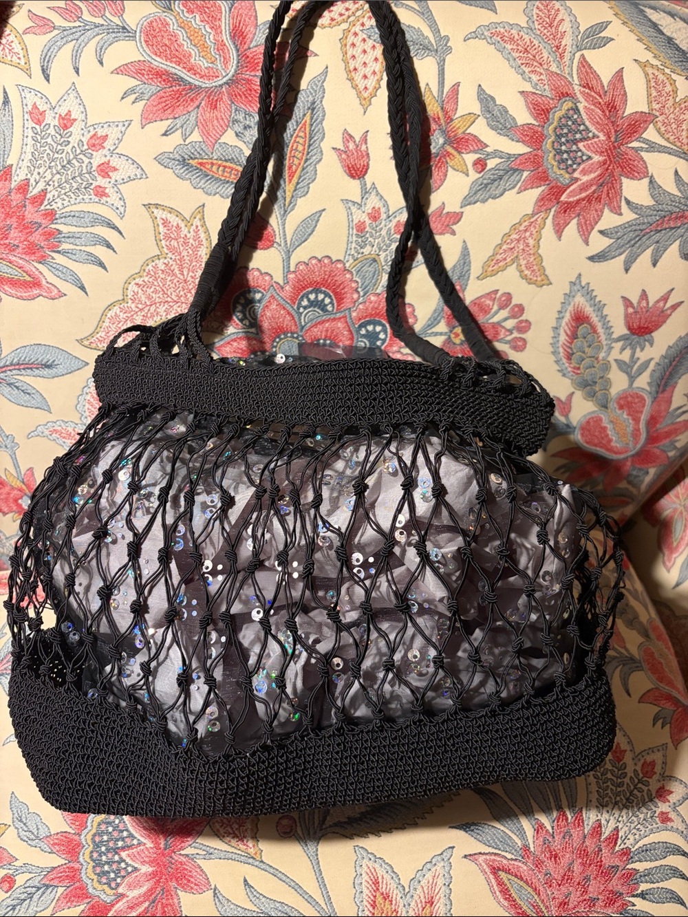 Cappelli Black Beaded Mesh Tote Bag - Women's Evening Bag.